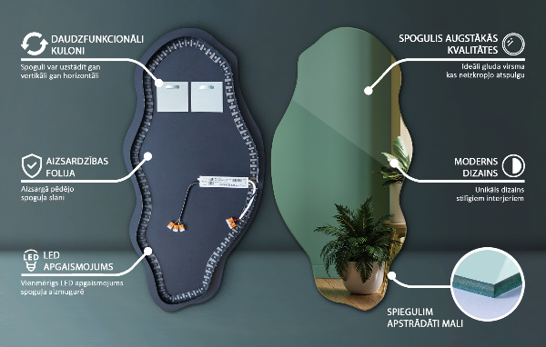 Espejo organico con luz led decorativo 50x100 cm