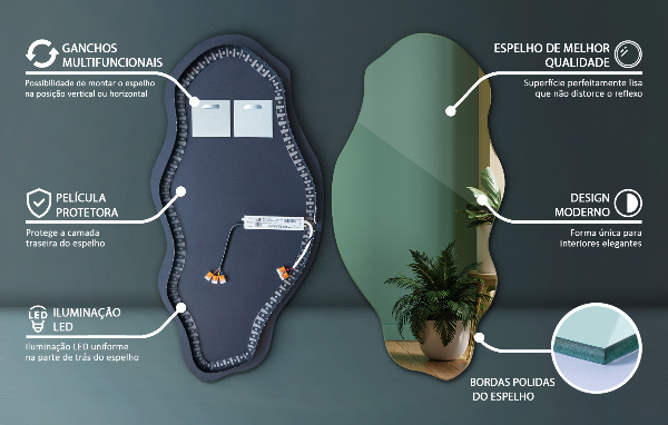 Espejo organico con luz led decorativo 50x100 cm