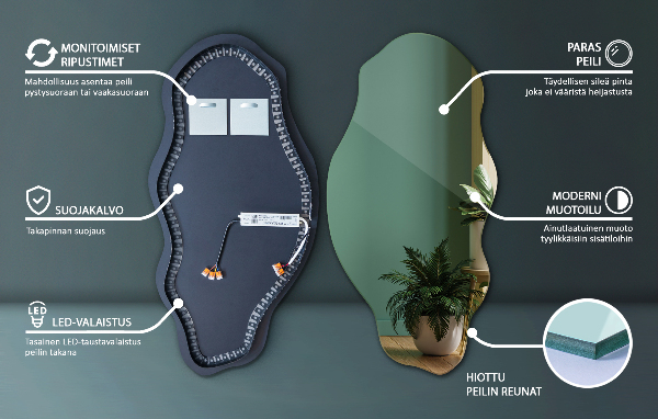 Espejo organico con luz led decorativo 50x100 cm