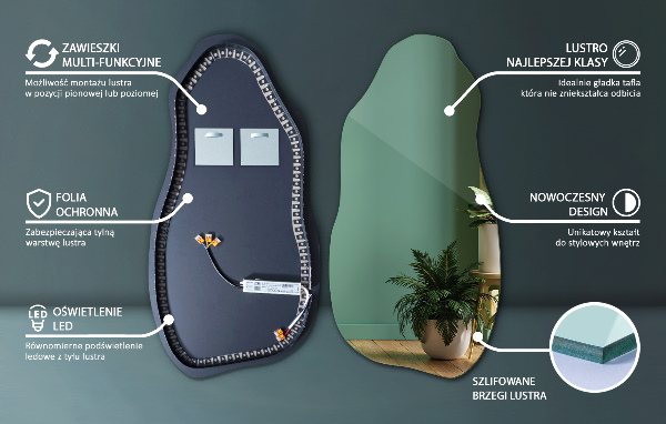 Espejo organico con luz led minimalista 45x90 cm