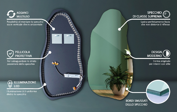 Espejo organico con luz led minimalista 45x90 cm