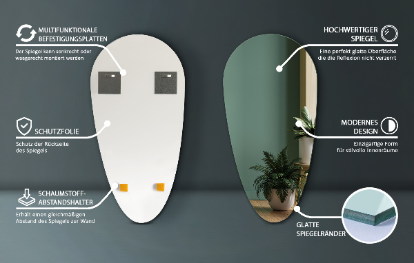 Espejo gota de agua sin marco 50x100 cm