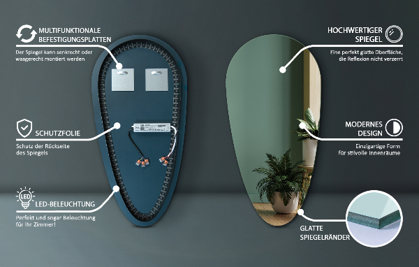 Espejo lagrima led sin marco 45x90 cm