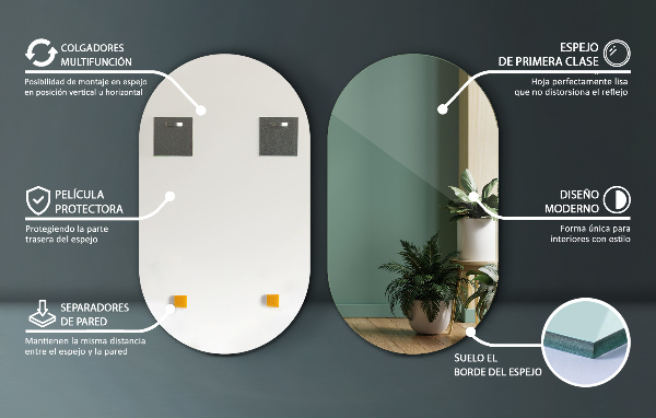 Espejo ovalado sin marco 46x80 cm