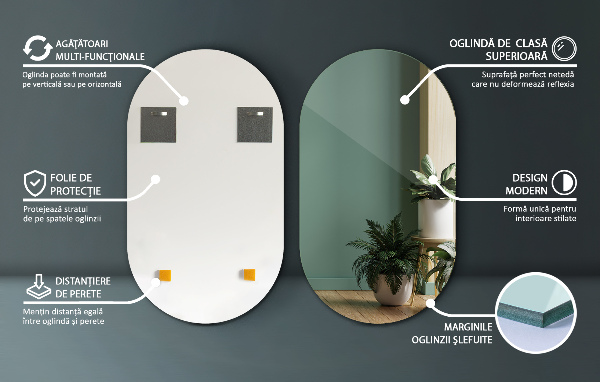 Espejo ovalado sin marco 46x80 cm