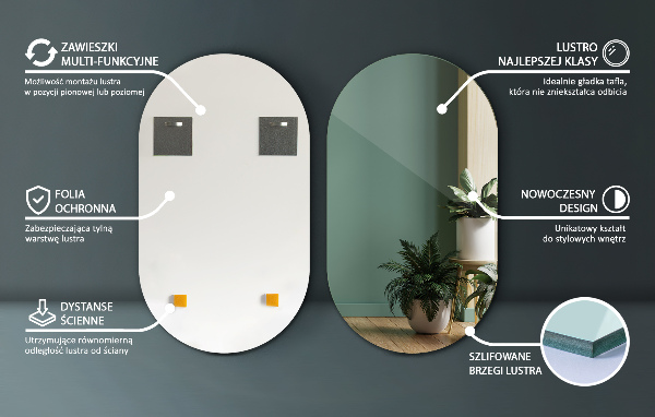 Espejo ovalado sin marco 46x80 cm