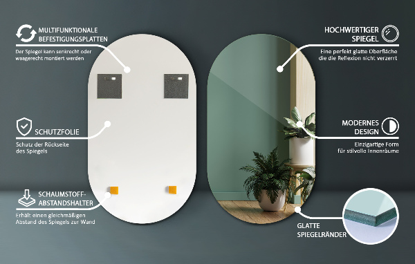 Espejo ovalado moderno sin marco 52x90 cm