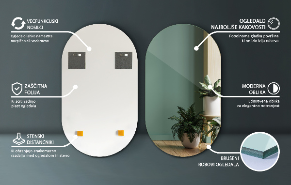 Espejo ovalado moderno sin marco 52x90 cm