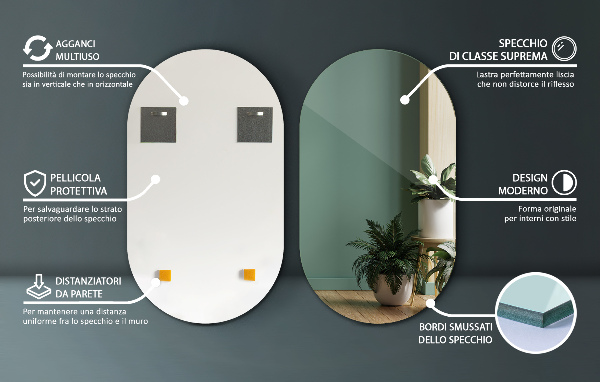 Espejo forma ovalada sin marco 58x100 cm