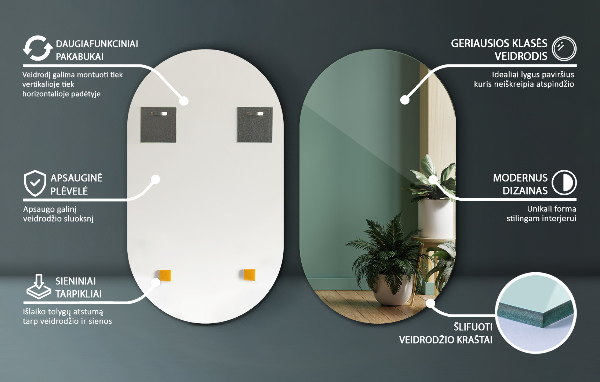 Espejo forma ovalada sin marco 58x100 cm