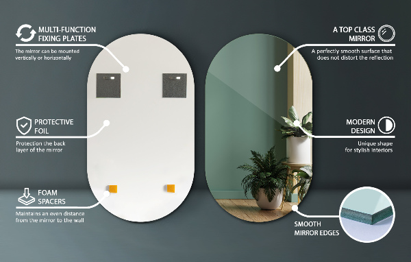 Espejo forma ovalada sin marco 58x100 cm