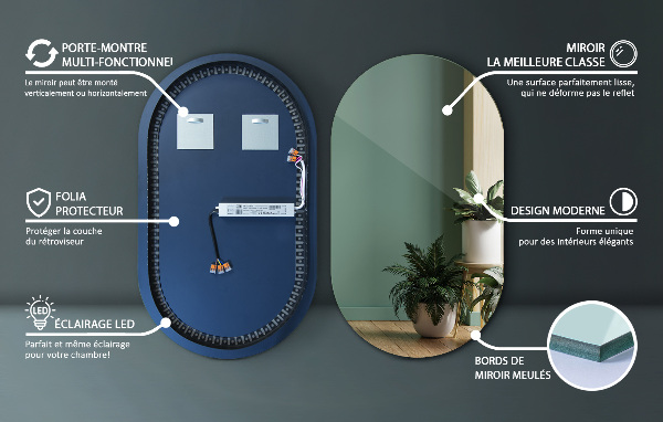 Espejo ovalado led 40x70 cm