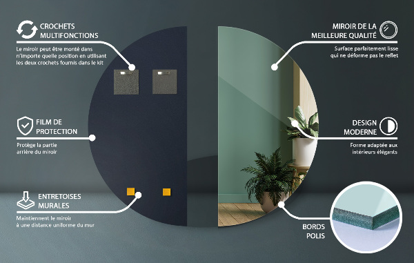 Espejo moderno semi redondo sin marco 25x50 cm