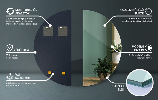 Espejo semicircular sin marco 35x70 cm