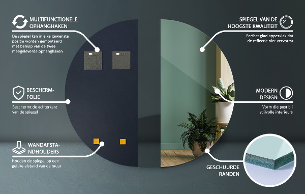 Espejo moderno media luna sin marco 45x90 cm