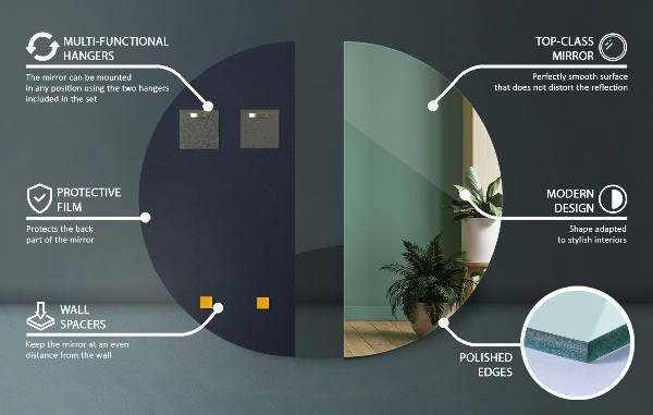 Espejo moderno media luna sin marco 45x90 cm