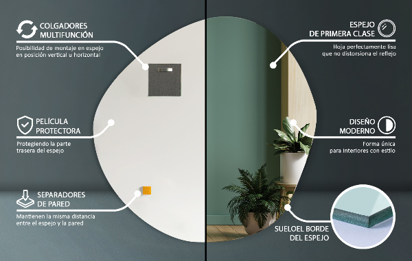 Espejo irregular para pared sin marco 48,3x47,9 cm