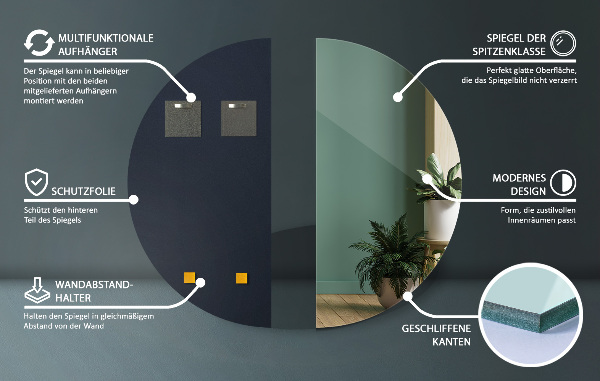 Espejo decorativo semicircular sin marco 50x100 cm