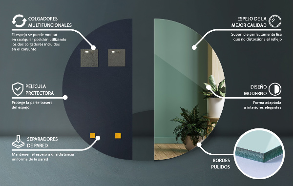 Espejo decorativo semicircular sin marco 50x100 cm