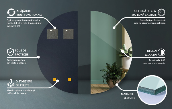 Espejo decorativo semicircular sin marco 50x100 cm