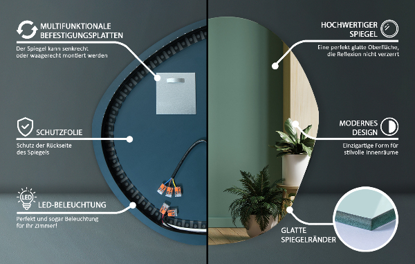 Espejo led con formas 48x48 cm