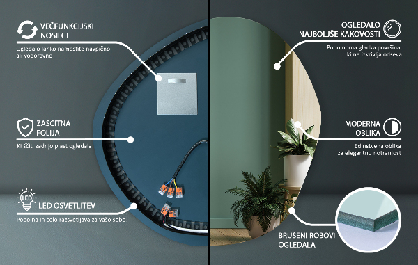 Espejo irregular con luz 58x58 cm