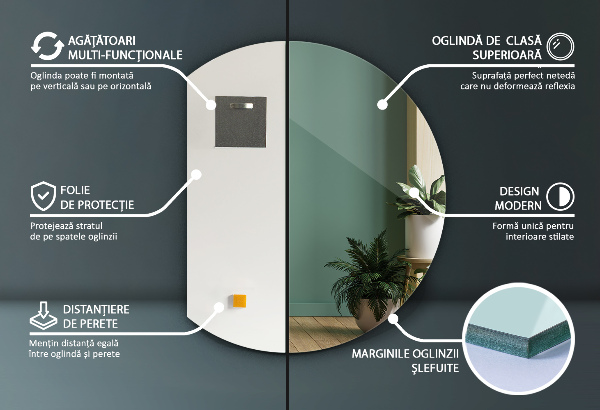 Espejo redondo con un lado cortado 84x100 cm