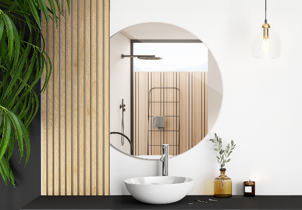 Espejo redondo con un lado cortado 84x100 cm