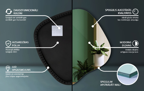 Espejo original con luz led 48x48 cm