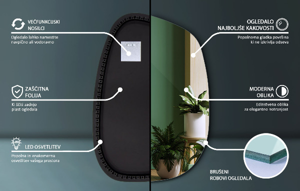 Espejo organico con luz led 91x66 cm