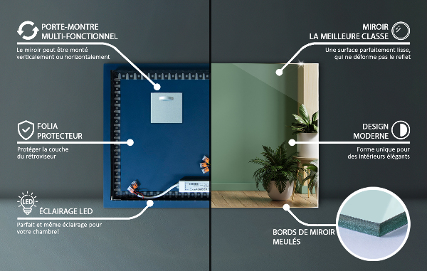 Espejo rectangular con luz 60x40 cm