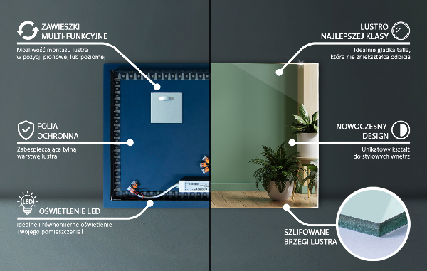 Rectangular espejo LED 70x50 cm
