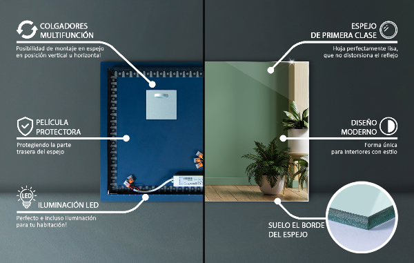 Rectangular espejo LED 70x50 cm