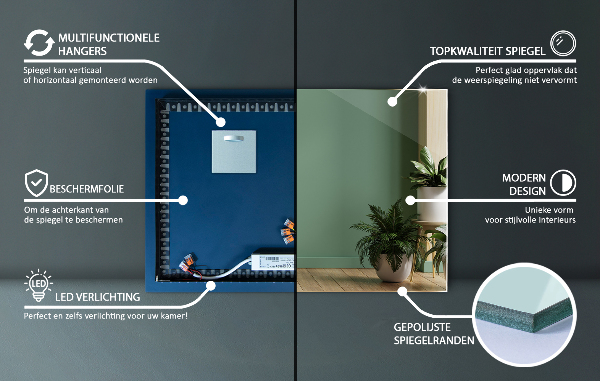 Rectangular espejo LED 70x50 cm