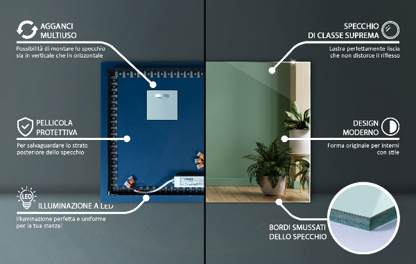 Rectangular espejo LED 70x50 cm