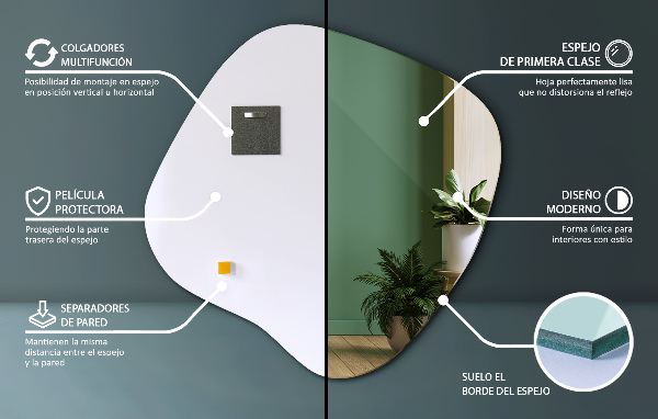 Espejo irregular en forma de mancha original 77x77 cm