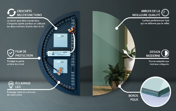 Espejo led semi-circular 25x50 cm