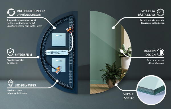 Espejo led semi-circular 25x50 cm