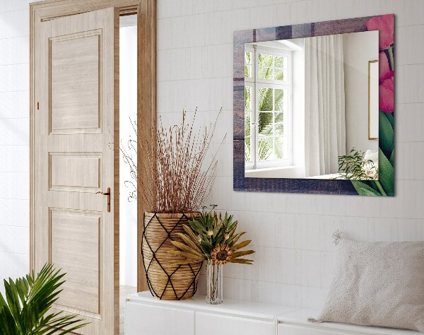 Madera con tulipanes rosas