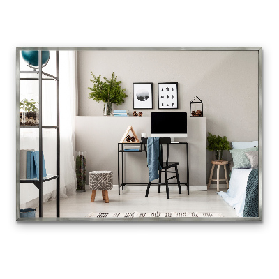 Espejo rectangular minimalista con marco plateado de 100x70 cm