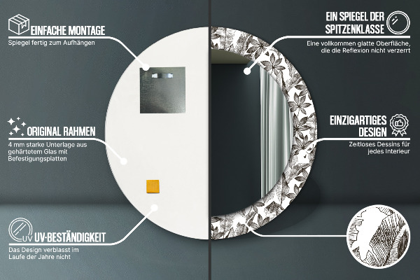 Espejo redondo marco con estampado decorativo Hojas tropicales