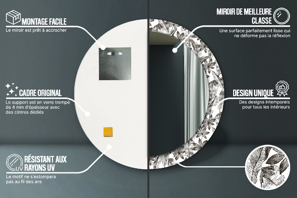 Espejo redondo marco con estampado decorativo Hojas tropicales