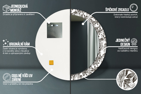 Espejo redondo marco con estampado decorativo Hojas tropicales