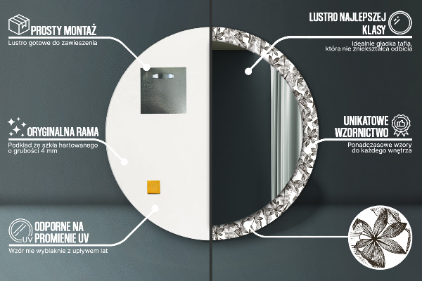 Espejo redondo marco con estampado decorativo Hojas tropicales