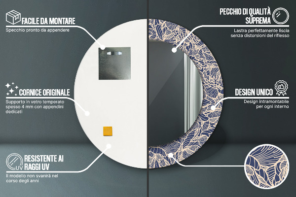 Espejo redondo marco con estampado decorativo Flores