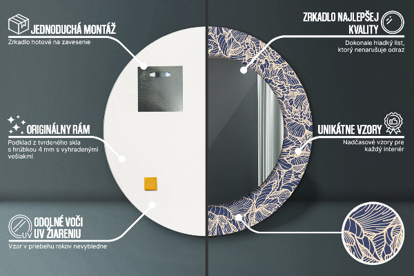 Espejo redondo marco con estampado decorativo Flores