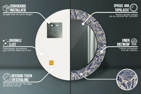 Espejo redondo marco con estampado decorativo Flores