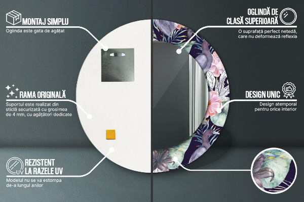 Espejo redondo marco con estampado decorativo Pájaros garzas