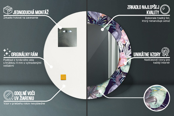 Espejo redondo marco con estampado decorativo Pájaros garzas