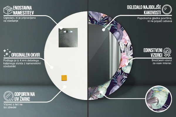 Espejo redondo marco con estampado decorativo Pájaros garzas